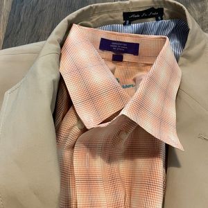 New Alan Flusser plaid peach and blue long sleeves dress jacket 💯 % cotton